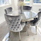 Marble Round Table Light Grey Chelsea 130cmx130cm With Silver Valentino Lion Knocker Chairs