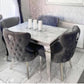 Louise Marble Dining Table 120x80cm Light Grey Table With 4 Valentino Dark Grey Lion Knocker Chairs