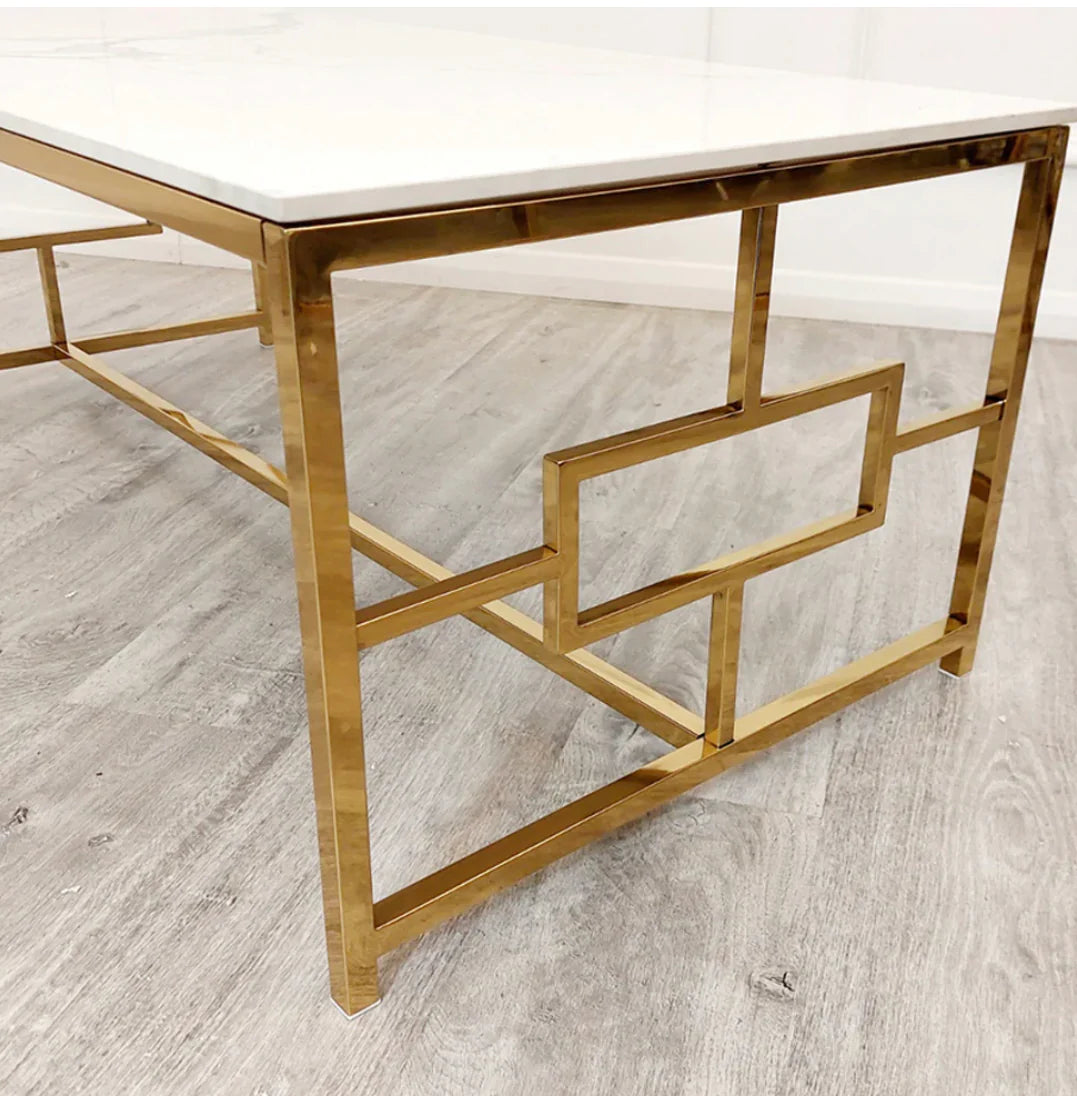 Geo Gold Coffee Table With Polar White Sintered Top