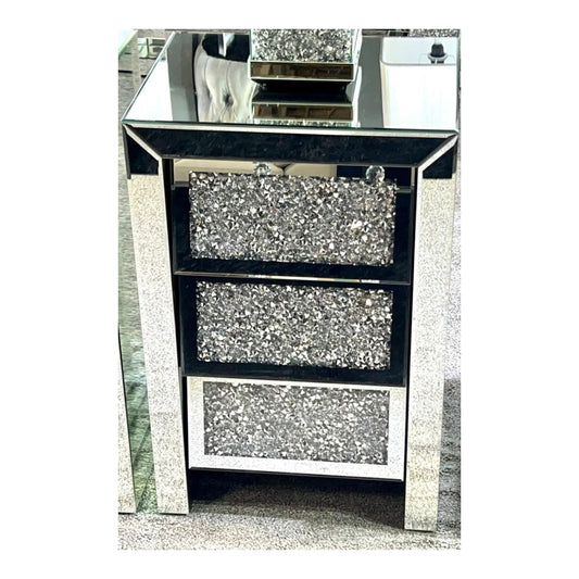 Crushed Diamond Mirrored 3 Drawer Bedside