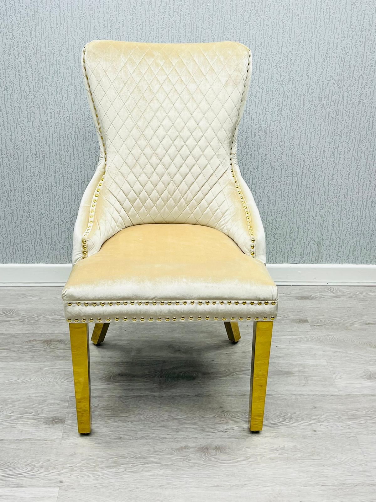 Victoria Cream And Gold Dining Chairs With Ring Knocker