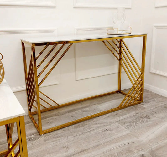 Azure Gold Console Table With Polar White Sintered Top