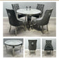 110x110cm Round Marble Table Light Grey With 4 Majestic Dark Grey Lion Knocker Chairs