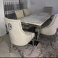 Arianna Marble Dining Table Cream With Majestic Mink Velvet Lion Knocker Chairs