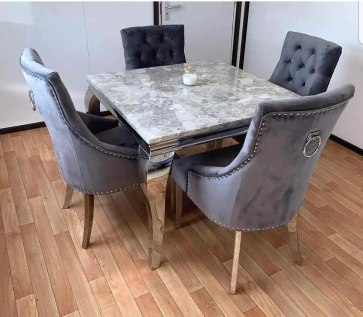 Louis Marble Dining Table 100x100cm With 4 Chairs