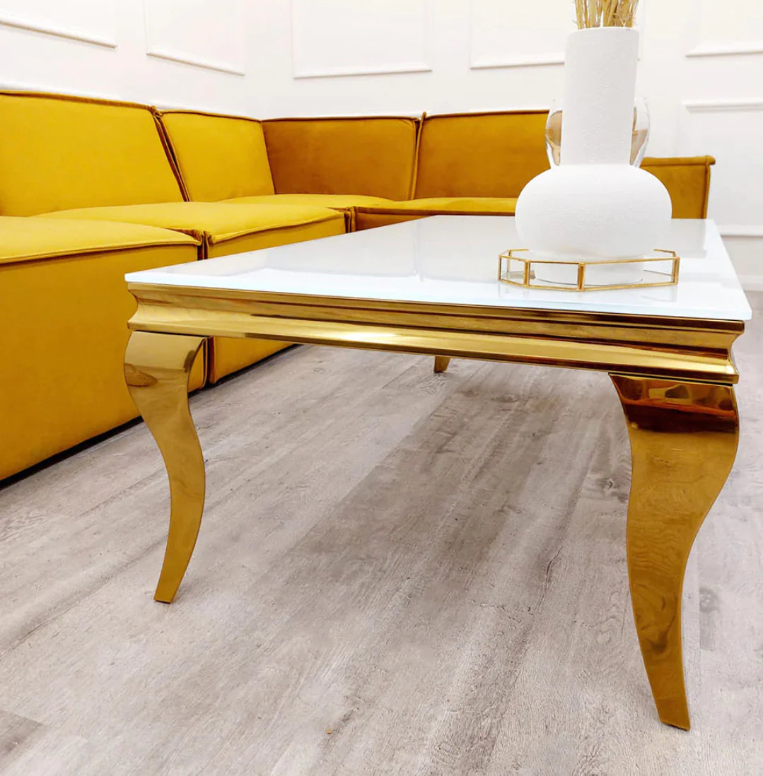 Louise Gold Coffee Table With White Glass Top