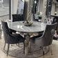 Louis 130x130cm Light Grey Round Table With 4 Dark Grey Majestic Lion Knocker Chairs