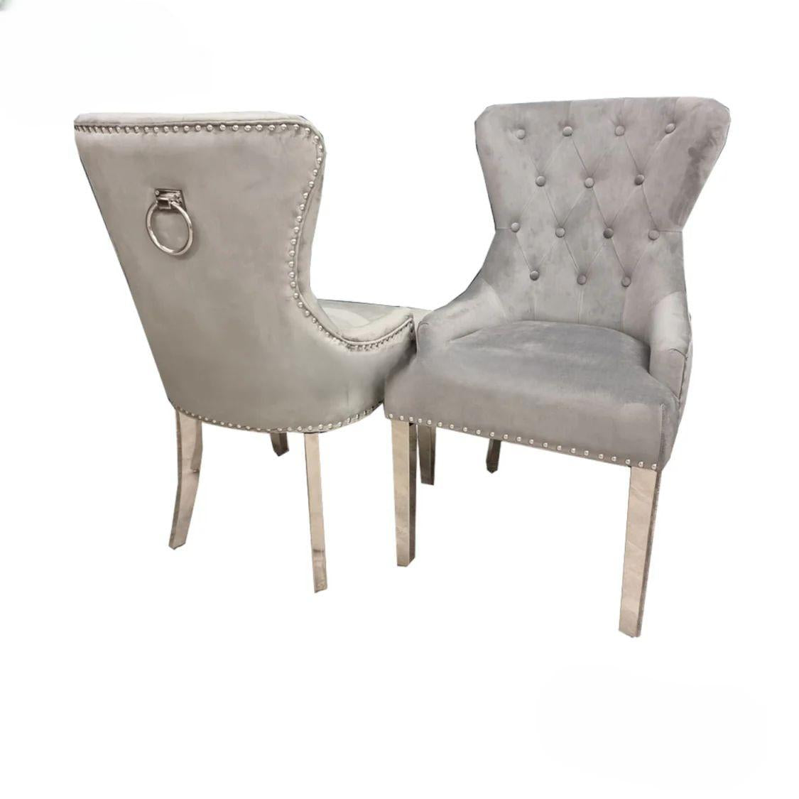 Louis 150cm/180cm/200cm Marble Dining Table and Set of Velvet Dining Chairs- Ring Knocker