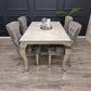 Louis 150cm/180cm/200cm Marble Dining Table and Set of Velvet Dining Chairs- Ring Knocker