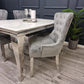 Louis 150cm/180cm/200cm Marble Dining Table and Set of Velvet Dining Chairs- Ring Knocker